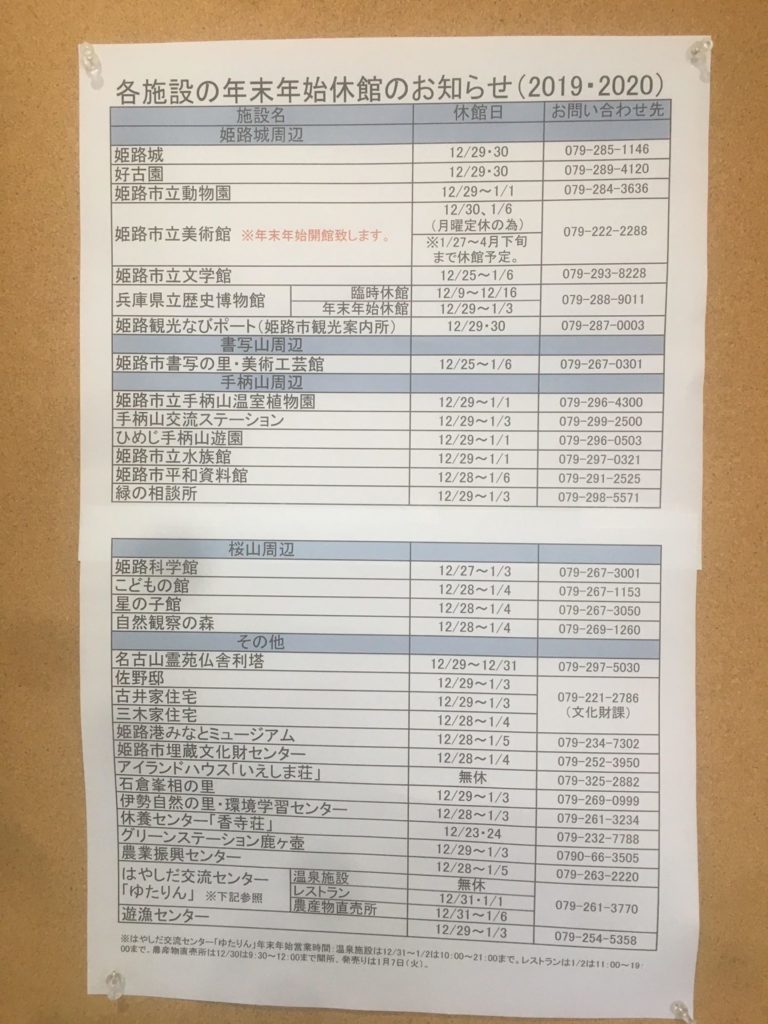 姫路市の各施設の年末年始休館のお知らせと迎春 新春プレゼント あいてる 姫路の種