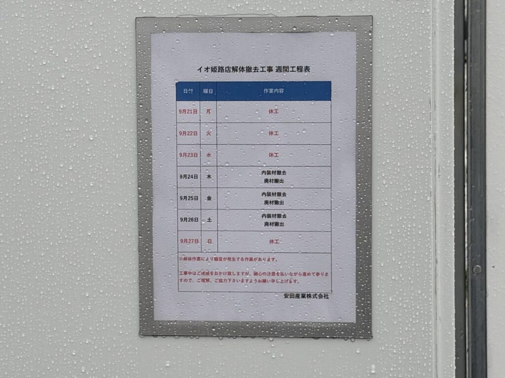 仮囲いに掲示された週間工程表