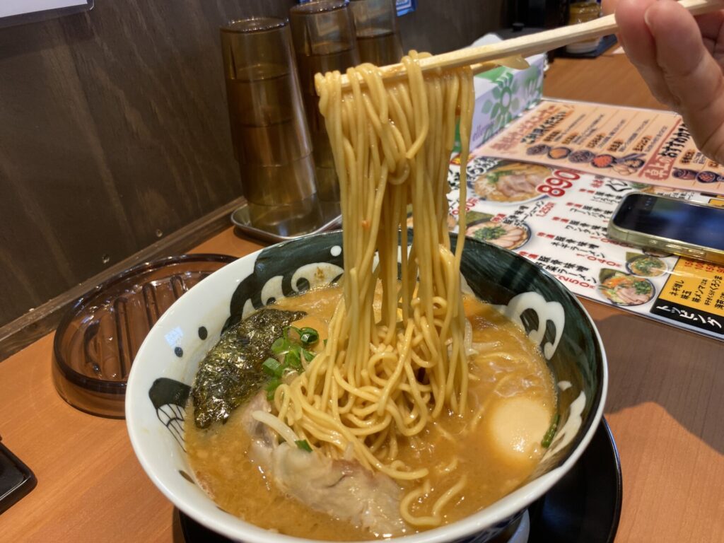 濃厚スープが絡む中太麺